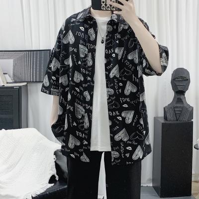 China Anti-Wrinkle Summer Men Printed Short Sleeve Shirt 2021 Fashion Lapel Casual Streetwear Button Vacation Hawaiian Shirt Men for sale