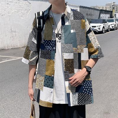 China Anti-Wrinkle Mens Shirts Short Sleeve Casual Blouse Printed Hawaiian Shirt Male Tops Geometric Summer Plus Size Shirts 5XL for sale