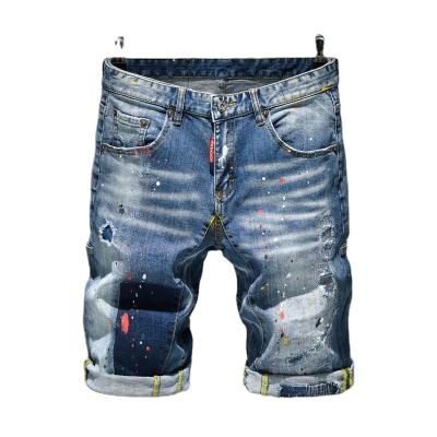 China 2021 Summer New Men's Breathable Graffiti Ripped Denim Shorts Personality Fashion Hole Retro Slim Short Jeans Male Shorts Summer for sale