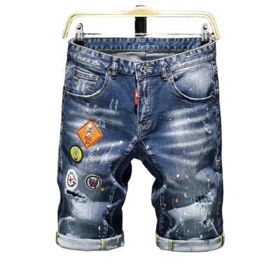 China New Summer Breathable Beach Casual Men Shorts Knee Length Denim Shorts Straight Drawstring Hole Loose Ripped Male Short Jeans for sale