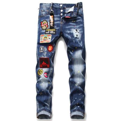 China New Men's Skinny Jeans Embroidered Men's Jeans Cartoon Breathable Straight Embroidery Letter Fashion Jeans for sale