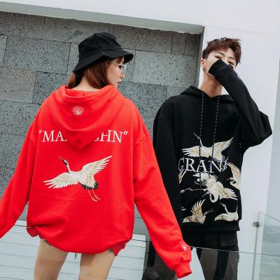 China Crane Embroidery Hoodie Fashion casual cropped hoodieTop quality Sweatshirt Oversized Hip Chinese Style Breathable Cotton Winter Hop for sale