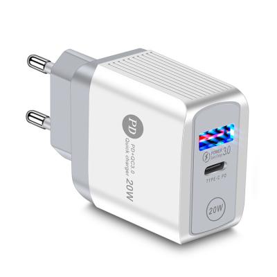 China Hot Sales OEM LOGO Dual USB Wall Charger Palladium 20W Type-C Charging Mobile Phone Fast Wall Charger Palladium 20W Wall Charger For iPhone Wall Charger for sale