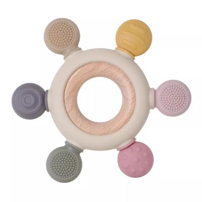 China Wholesale New Arrival Soft Toy COMEMOIR Baby Teether Toys BPA Free Silicone and Wooden Rudder Baby Chewing Teether Ring for sale