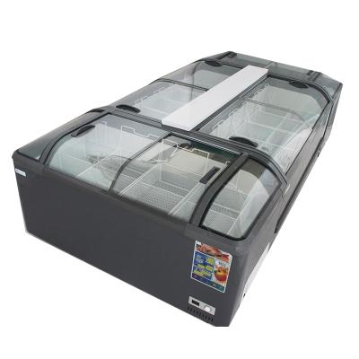 China Single-Temperature Supermarket Combo Chest Type Curved Glass Top Island Freezer for sale