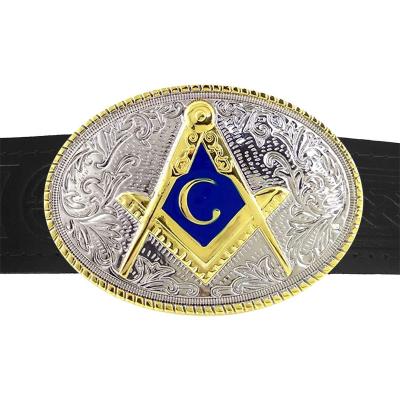 China Custom High Quality Soft Antique Metal Belt Buckle Leather Masonic Belt Buckle Black Enamel for sale