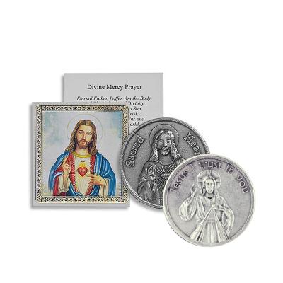 China USA Medallion Jesus Blessed Mercy Custom Holy Divine Pocket Card Symbolic Coin for sale