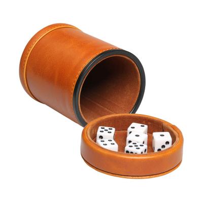 China Custom design by wholesale custom velvet 3D relief logo printed and embossed silkscreen inside genuine faux leather game shaker dice cup and dice tray for sale