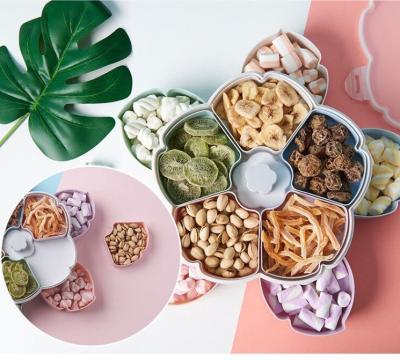 China Freshness Preservation 2 Layer 10 Compartment Flower Shape Nuts And Rotating Snack Food Storage Box for sale