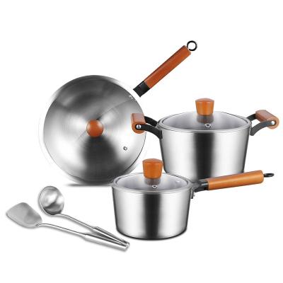 China Modern 304 Stainless Steel Pot Set Kitchen Soup Pot Milk Pot Wok Three-Layer Thickened Steel Business Gift for sale