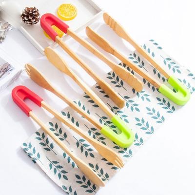 China Creative and Safe Children's Food Clip Bread Stocked Bamboo BBQ Grill Cut Buffet Silicone Food Clip Cooking Tools for sale