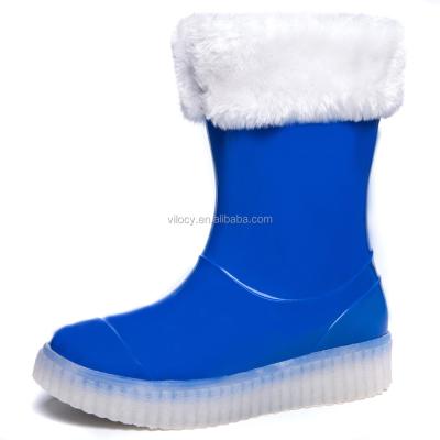 China Child Winter LED Light Wellington Boot Waterproof Rain Boots With Removable Fur Inside for sale