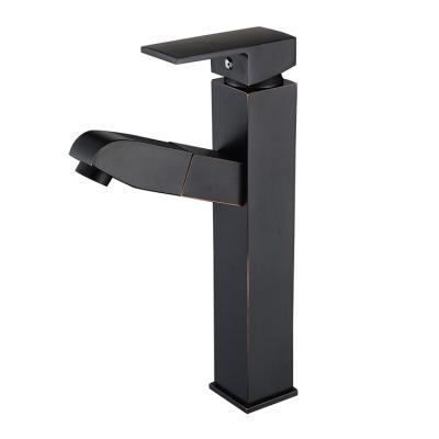 China Thermostatic Basin Faucet Black Waterfall Basin Single Hole Black Faucet Home Bathroom Faucets Hot Cold Water for sale