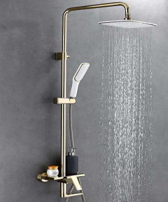 China Modern Brass Shower Column High Standard Filigree Bathroom Faucet In-Wall Shower Set Gold Finish for sale