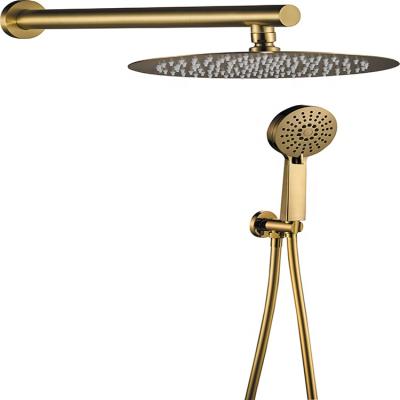 China Modern Matte Gold Round Wall Mounted Rainfall System Shower Set With 5 Parts for sale