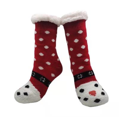 China Women Snowflake Acrylic Dot With Grippers Winter ABS Fuzzy Non Slip Christmas Slipper Socks for sale