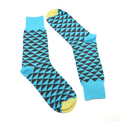 China Viable Cotton Color Diamond Jacquard Classical Casual Dress Men's Nylon Bright Crew Socks for sale