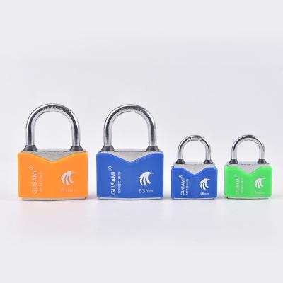 China Durable High Security 40 50 60 70 Mm Colorful Green Blue Orange Diamond Plastic Shell Coated Iron Padlock for sale