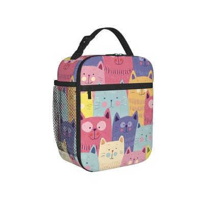 China Cat Pattern Lunch Bag Insulated Waterproof Meal Cooler Thermal Bag For Kids Cooler Box for sale