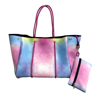 China 2021 Fashion Custom Printed Neoprene Tote Bags Summer Women Beach Handbag Weekend for sale