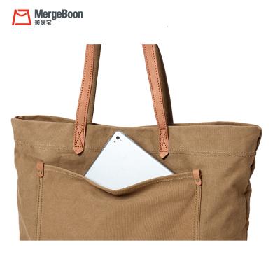 China Retro High Quality Fashion Cotton Canvas Tote Bag Minimalist Leather Handle for sale