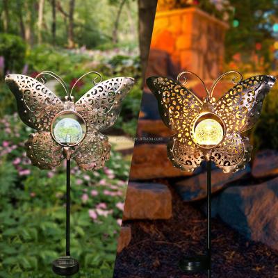 China Butterfly Solar Outdoor Garden Lights Solar Iron Body Glass Ball Stakes for sale