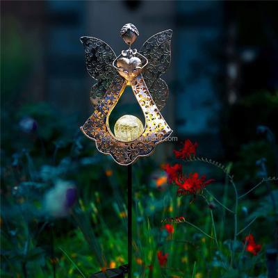 China Solar Angel Outdoor Lamp Fairy Stake Garden Lights Iron Body With Glass Ball Post Light for sale