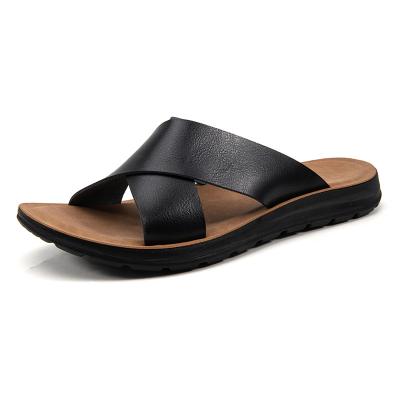 China Fashion Trend Leather Top Mens Beach Slippers Anti-skip Flat Slide for sale