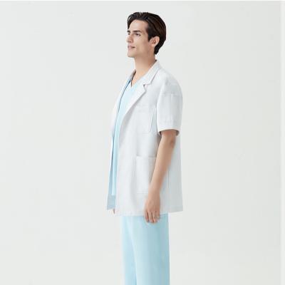 China Medical White Uniform Dress Short Sleeves Pharmacist Male Doctor Lab Chemistry Student College Workwear Summer Slim Style Nurse Uniform for sale