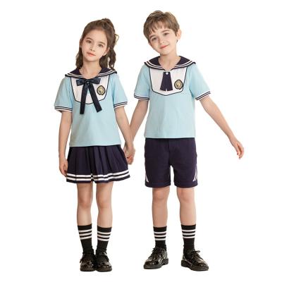 China Custom Made Wholesale Light Blue School Uniform Children Kids School Uniform School Uniform Designs For Boys And Girls Sleeve for sale