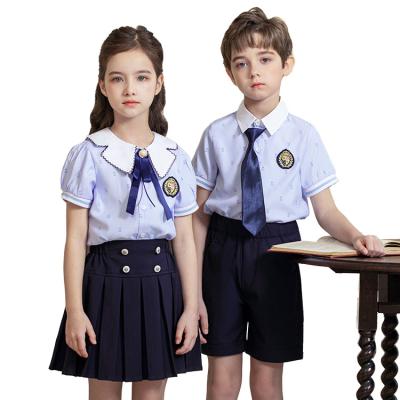 China School Uniform Children Kids School Uniform School Uniform Designs For Boys And Girls Custom Wholesale Light Blue British Short Sleeved Suit for sale