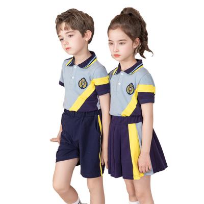 China School uniform short sleeve school uniform designs yellow and purple sports school uniform children kids school uniform for boys and girls custom wholesale for sale