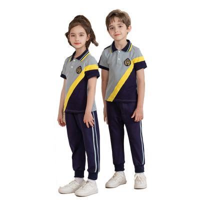 China Yellow and purple short sleeve school uniform designs kids uniform school uniform sweatpants kids uniform for boys and girls custom wholesale for sale