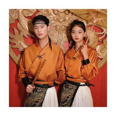 China Hanfu Customized Wholesale Orange Chinese Traditional Waiter Costume Hotel Uniform A for sale