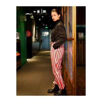 China Red and white striped black jacket suit women hotel uniform women's pants fashion design customization for sale