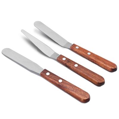 China Factory direct sales workable stainless steel butter spatula with wooden handle in cake cream spatula for sale