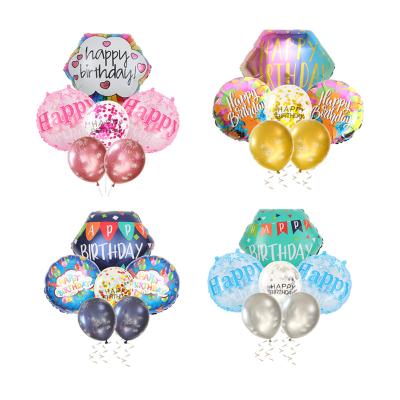 China Gift Toy 6PCS New Design Birthday Party Decoration Balloon Set Boy Girl Baby Shower Rainbow Foil Balloons Printed Confetti Balloons for sale