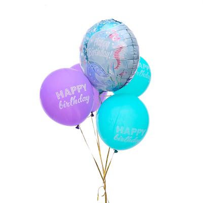 China 18 Inch Birthday Decoration 5pcs Baby Happy Birthday Balloon Set Latex Balloon Mermaid Foil Printed Balloon for sale