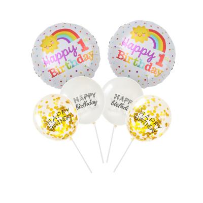 China Gift Toy 6pcs Birthday Balloon Bouquet Baby Boy Girl 1st Year One Year Party Decoration Balloons Pink Blue Confetti Balloons for sale