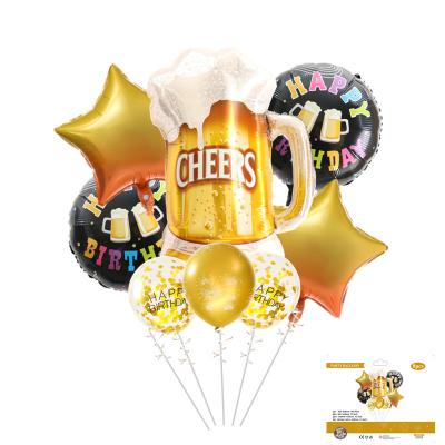 China Gift Toy Wholesale 8pcs Gold Cheers Beer Foil Balloon Set Adult Birthday Party Decoration Balloons Chrome Confetti Balloon for sale