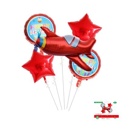 China Gift Toy Wholesale 5pcs/set Airplane Foil Balloon Birthday Red Inflatable Balloon Set Baby Boy Girl Birthday Decorations for sale