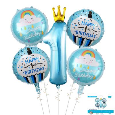 China Gift Toy 5pcs Birthday Boy Girl 1st Happy Birthday Foil Balloon Set First Year Birthday Decoration Colors Number Balloons for sale