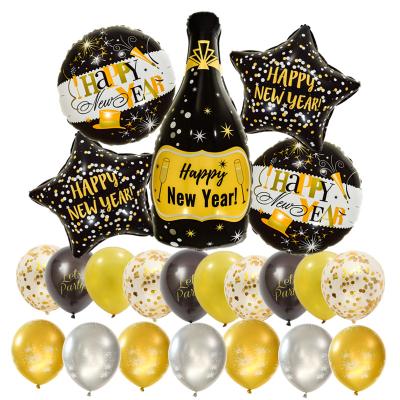 China Latex Happy New Year 2022 Balloon Set New Year's Eve Party Supplies Champagne Foil Balloon 22pcs For New Year Decor for sale