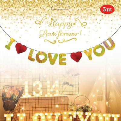 China Paper gold red paper banner I love you to wedding valentine background decoration letter paper stamens for sale