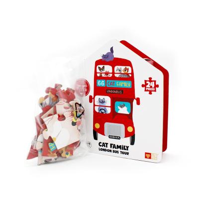 China OEM Custom Bus Double Side Animal Cat Cartoon Toy London Jigsaw Puzzle For Kids for sale