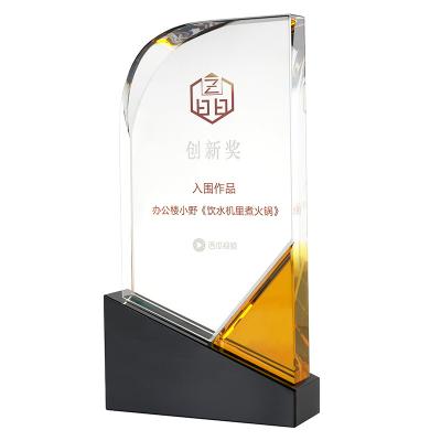 China High Quality Custom Unique Design K9 Crystal Plaque Yellow White Crystal Trophy Awards from Europe for sale