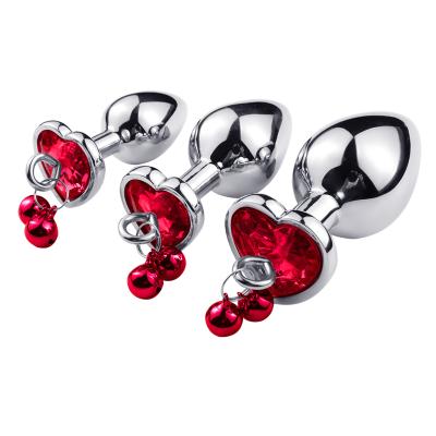 China BDSM Toys 2019 New Arrivals Diamond Anal Butt Plug With Heart Shape Jewel Bells Silver Metal Anal Plug for sale