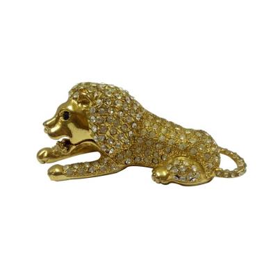 China New Elegant Animal Luxury Metal Inlaid Diamond Lion Statue Silver Jewelry Box Opens Decoration for sale