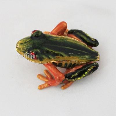 China Pewter with enamel frog metal trinket jewelry box, wholesale frog shape jewelry box for sale