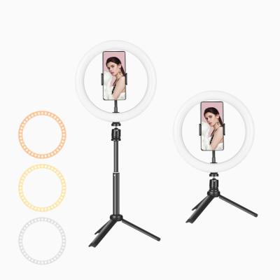 China Plastics & Metal 10 Inch LED Ring Light Variable Color Temperature Ring Lamp for Makeup Photography Video with Retractable Tripod for sale